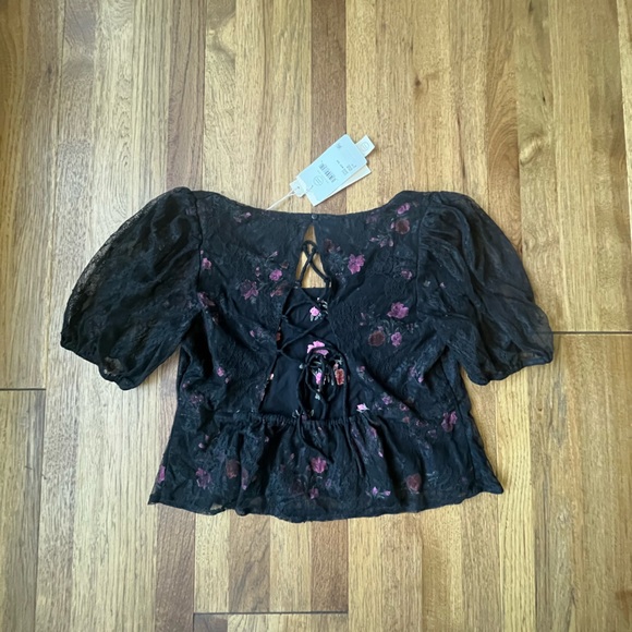 NWT Saltwater Luxe Black Floral Lace Corset Back Top Blouse Women’s Sz M‎ Goth - Picture 9 of 9